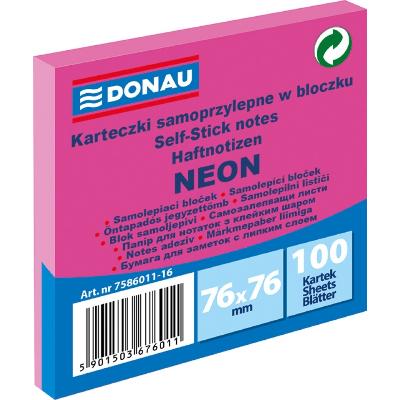 Bloczek samoprzylepny DONAU 76x76mm 100 kartek neon różowy