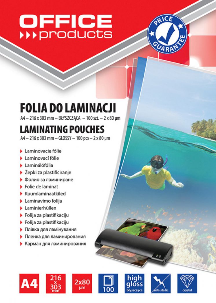 FOLIA DO LAMINACJI OFFICE PRODUCTS A4 80MIC