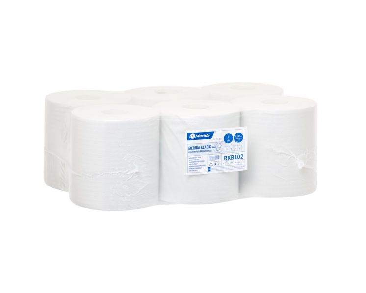 RĘCZNIK PAPIEROWY W ROLI MERIDA KLASIK MAXI BIAŁY 1 WARSTWA /6/ RKB102