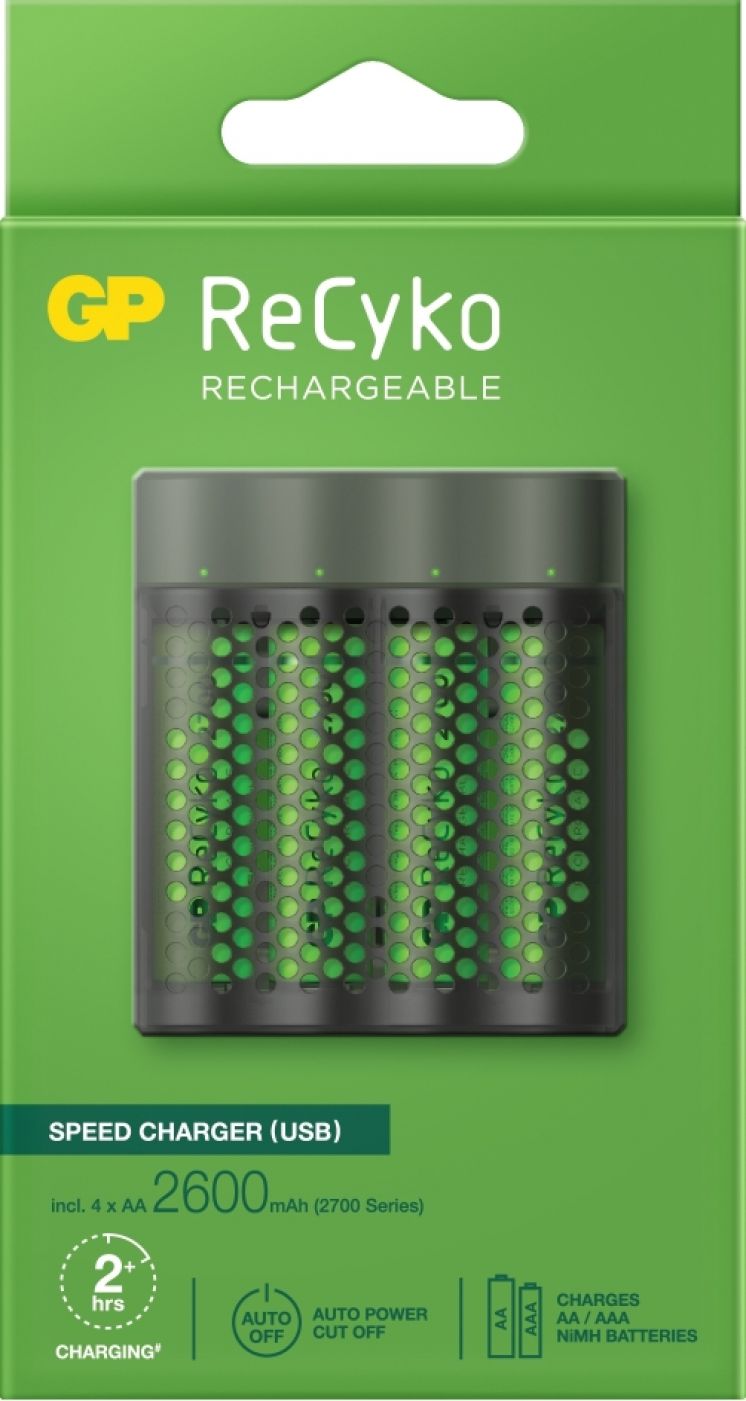 Ładowarka GP ReCyko do akumulatorów NiMH (4 x AA 2600mAh), USB