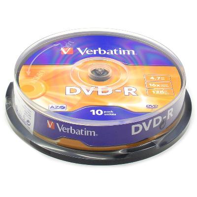 Płyta VERBATIM DVD-R cake box 10 4.7GB 16x Matt Silver