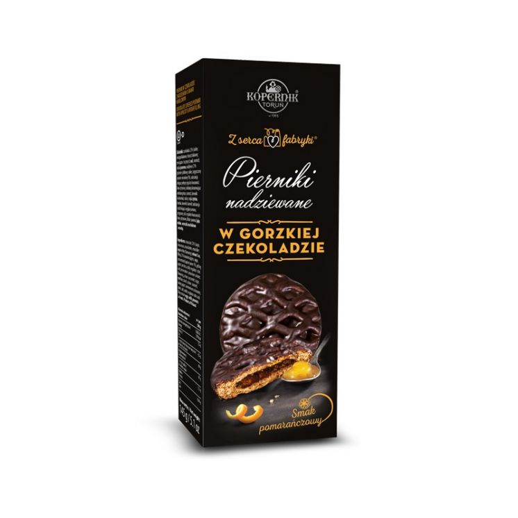 PIERNIKI W gorzkiej CZEKOLADZIE Z NADZIENIEM pomarańczowym KOPERNIK 150G