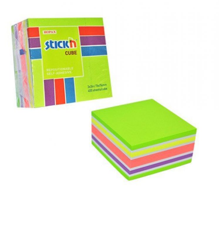 Kostka samoprzylepna STICK&quot;N 76mmX76mm 400 kartek mix zielony-żółty-różowy