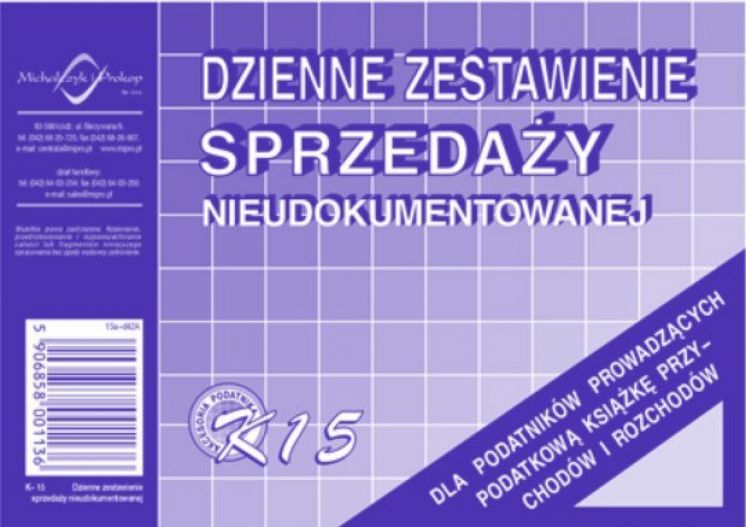 Dzienne zestawienie sprzedaży księgowo-nieudokumentowanej A6 MICHALCZYK &amp; PROKOP