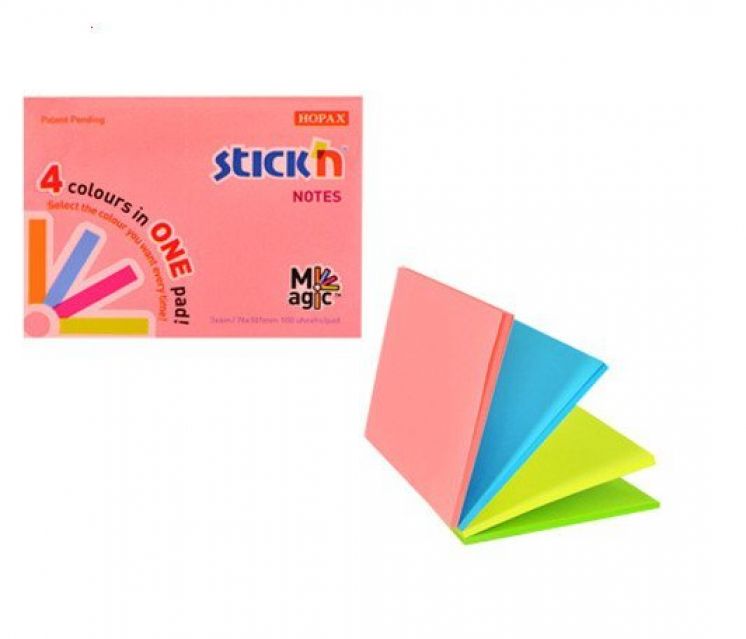 Notes samoprzylepny STICK&quot;N MAGIC PAD neon mix 76X101mm