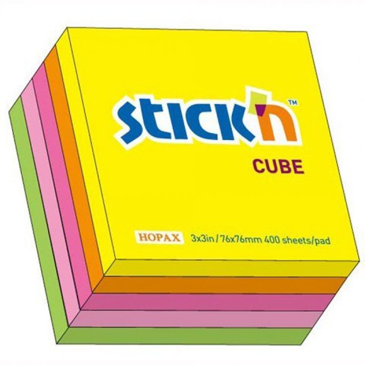 Kostka samoprzylepna STICK&quot;N 76mmX76mm 400 kartek 5 kolorów neonowych