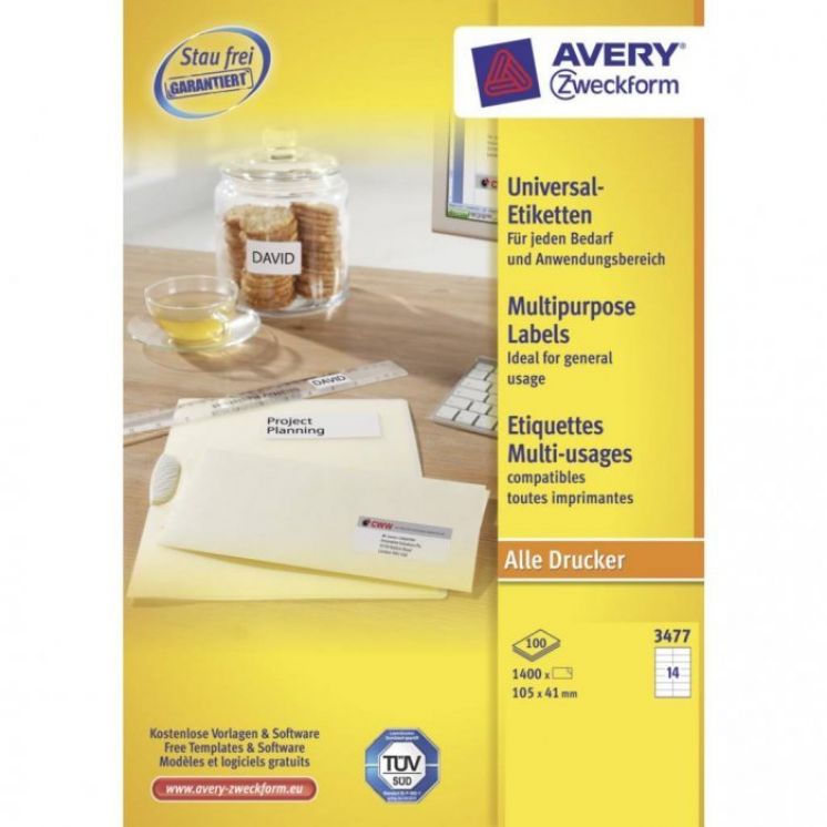 Etykiety Trwałe AVERY ZWECKFORM uniwersalne A4, 100 ark./op., 105x41 mm, białe