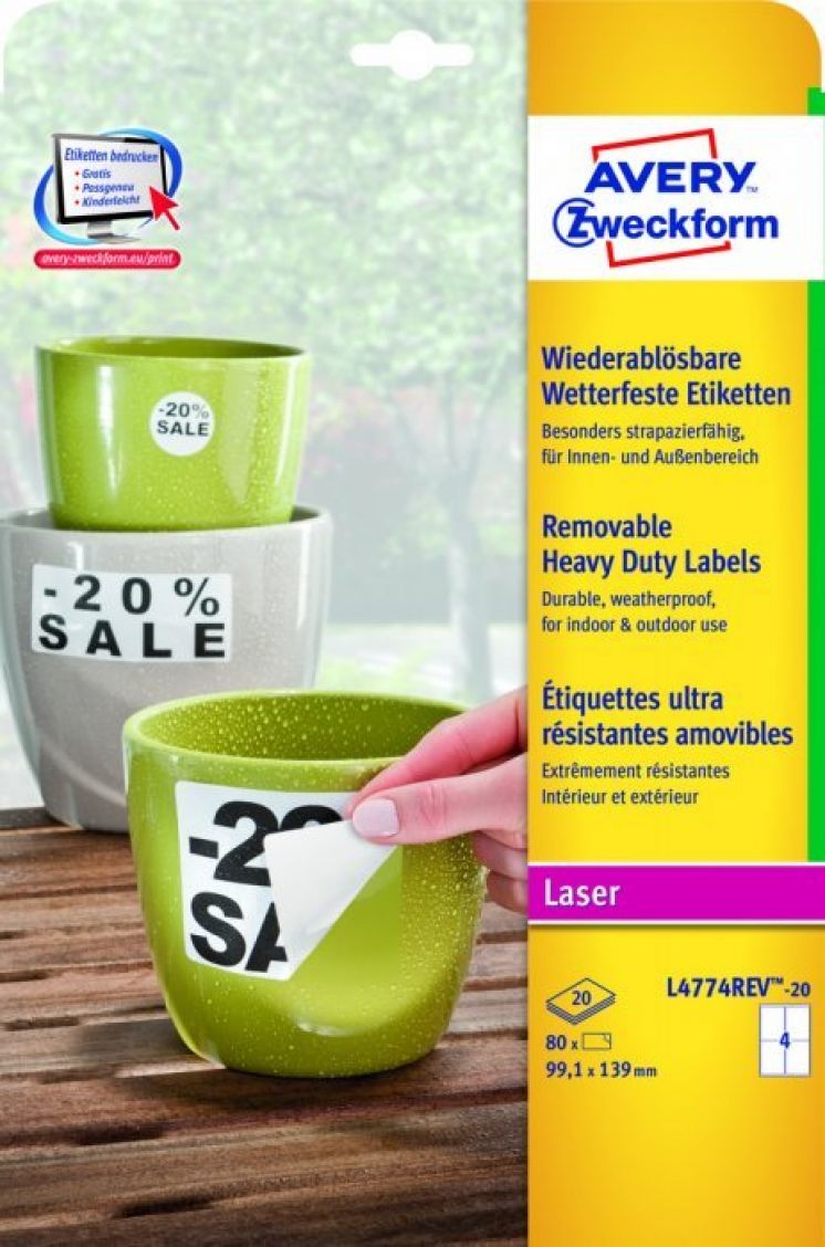 etykiety Usuwalne Heavy Duty Avery Zweckform A4 99,1x139MM 20 ark.