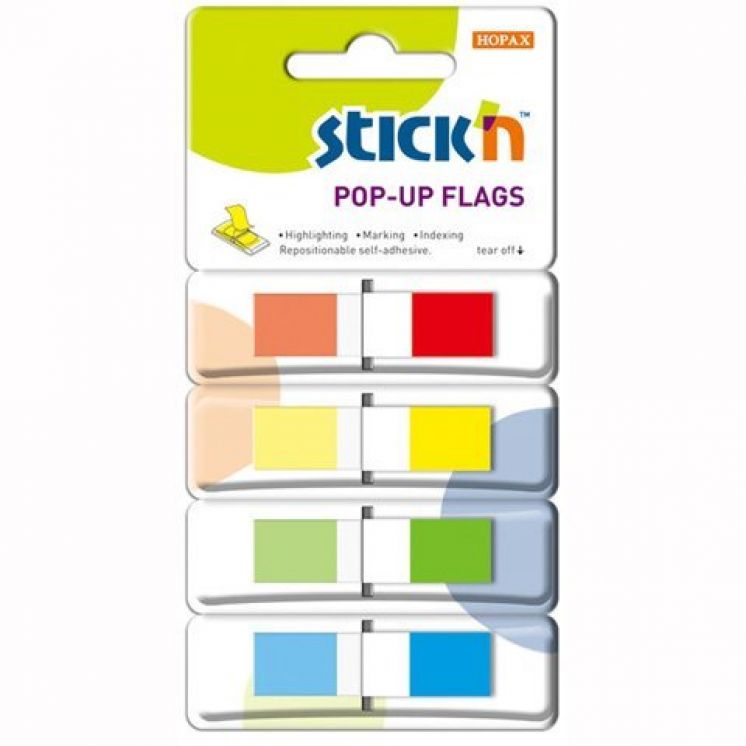Zakładki indeksujące w podajniku STICK&quot;N 45X12mm 4x35 sztuk  kolory neonowe