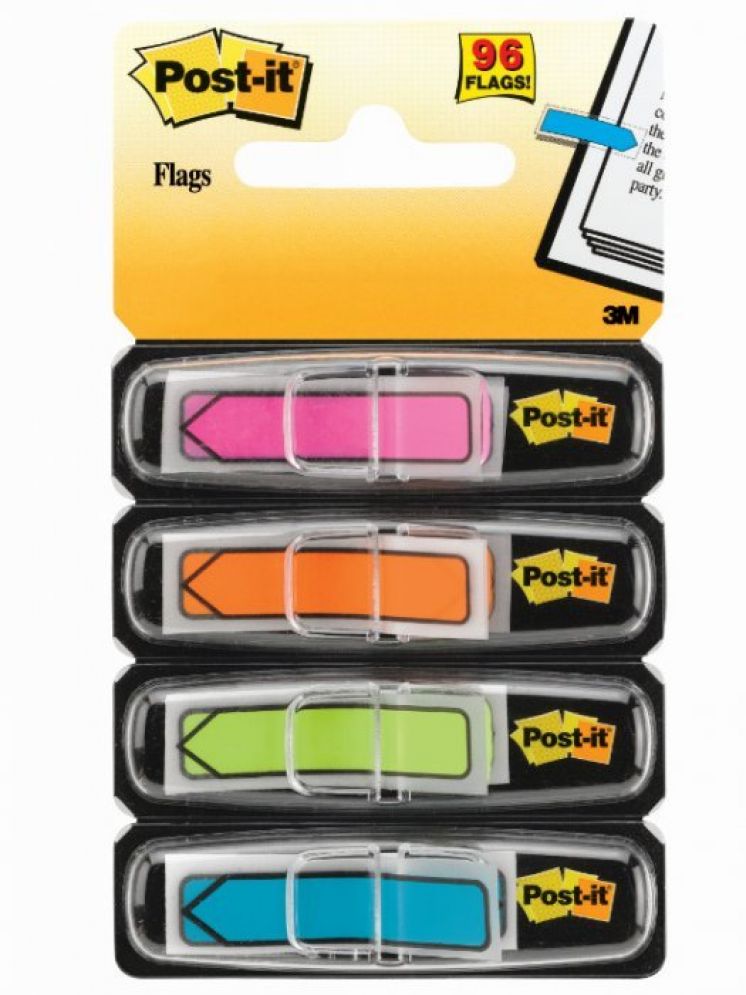 Zakładki indeksujące POST-IT® PP, 12x43mm, strzałka, 4x24 kart., mix kolorów neonowy