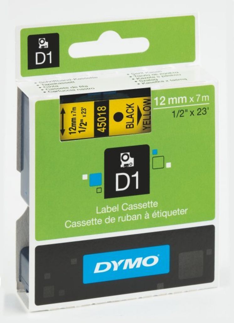 Taśma dymo d1 12mm x 7m żółta