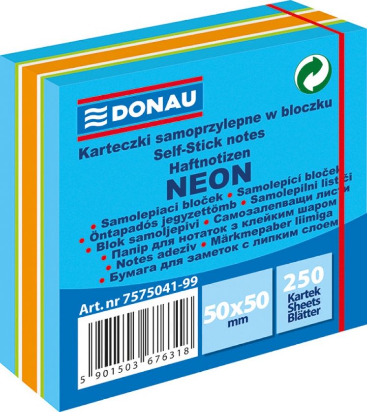 MINI KOSTKA SAMOPRZYLEPNA DONAU, 50X50MM, 1X250 KART., NEON-PASTEL, MIX NIEBIESKI