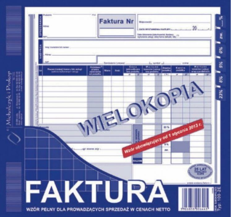 Faktura VAT pełna netto MICHALCZYK I PROKOP 2/3 A4 wielokopia