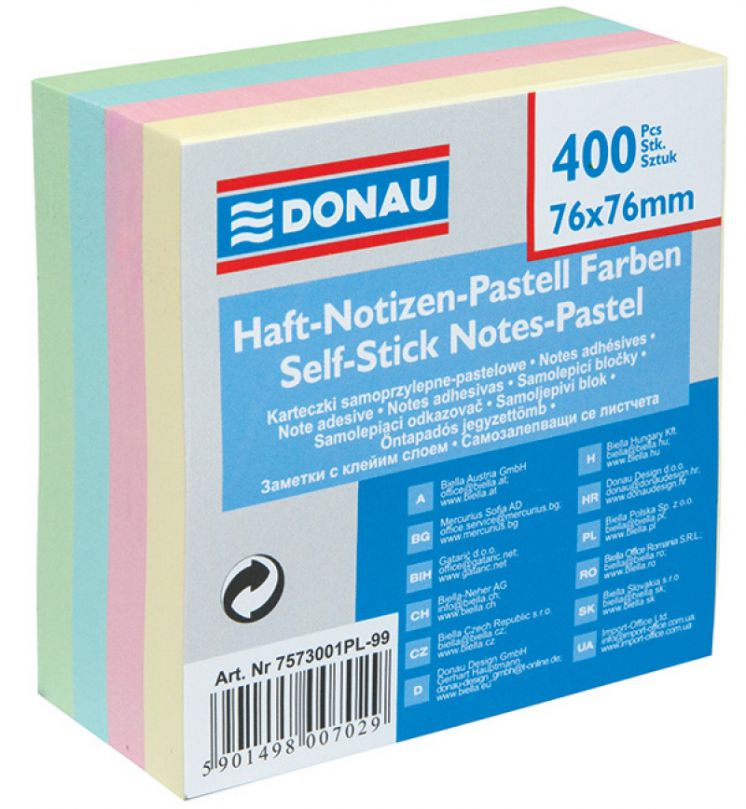 Kostka samoprzylepna DONAU 76x76mm 400 kartek pastelowa