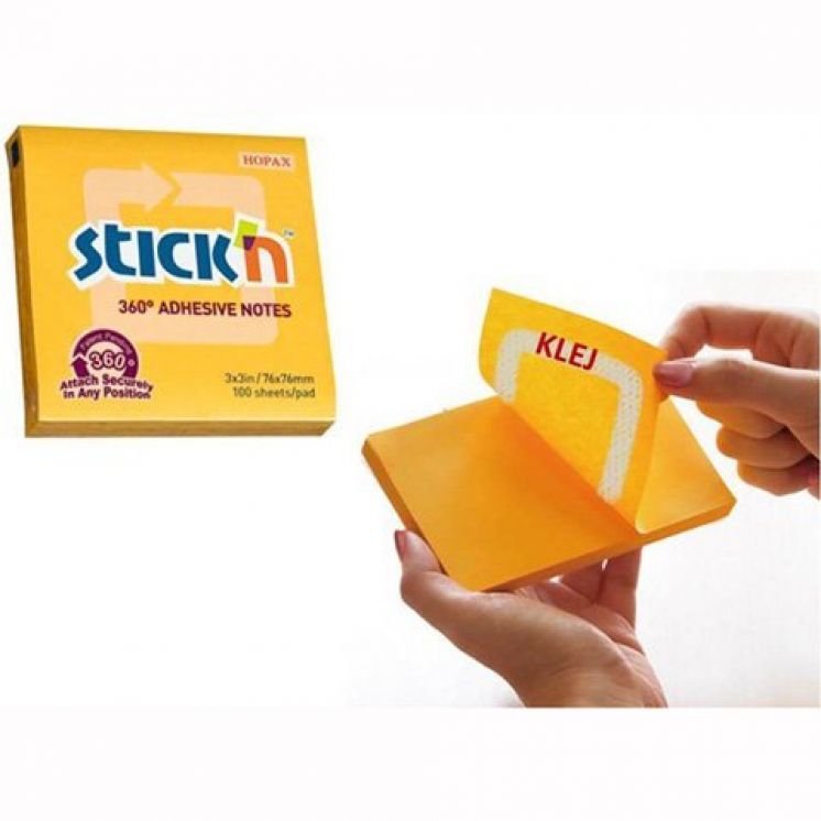 Notes samoprzylepny STICK&quot;N 360 stopni ciemno żółty 76x76mm