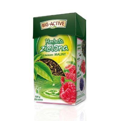 BIG ACTIVE HERBATA LIŚCIASTA ZIELONA Z MALINĄ 100G