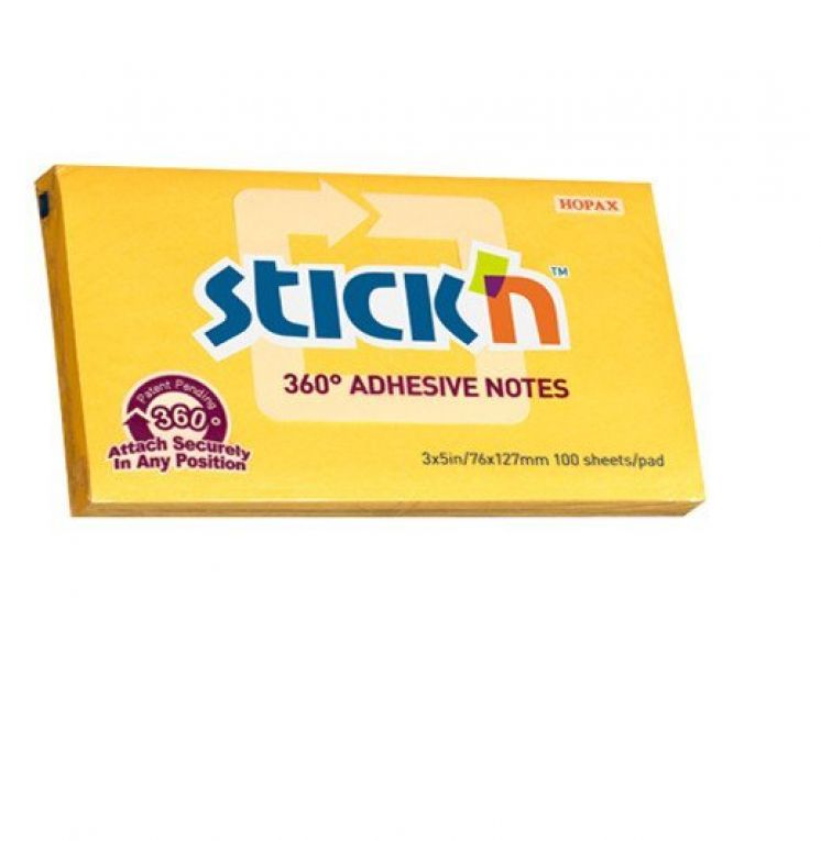 Notes samoprzylepny STICK&quot;N 360 stopni ciemno zółty 76x127mm
